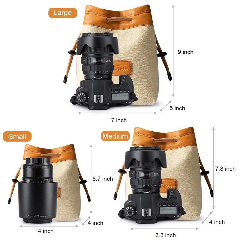 S-ZONE Soft Camera Bag DSLR Insert Handbag Drawstring Lens Case Compatible with Canon Nikon Sony - Image 4
